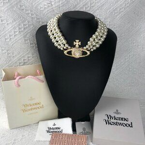 Vivienne Westwood Three Row Pearl Bas Relief Choker